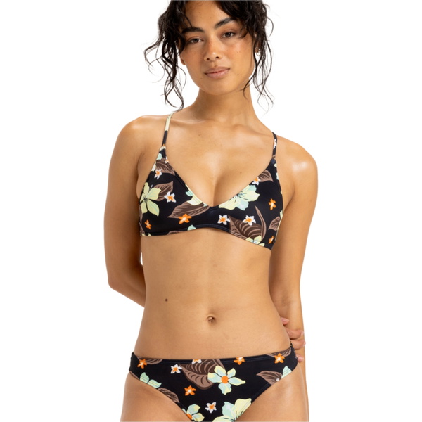 2025 Roxy Frauen PT Beach Classics Riemchen-Bikini-BH-Top ERJX305512 - Anthracite Hibiscus Heat Swim
